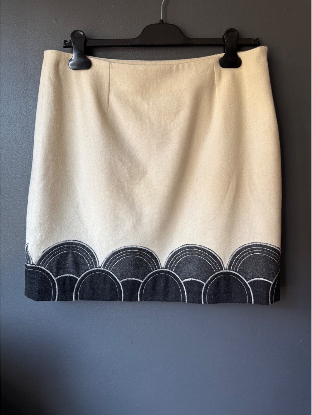Boden  Cream Mini Skirt with Black and White Scallop Detail